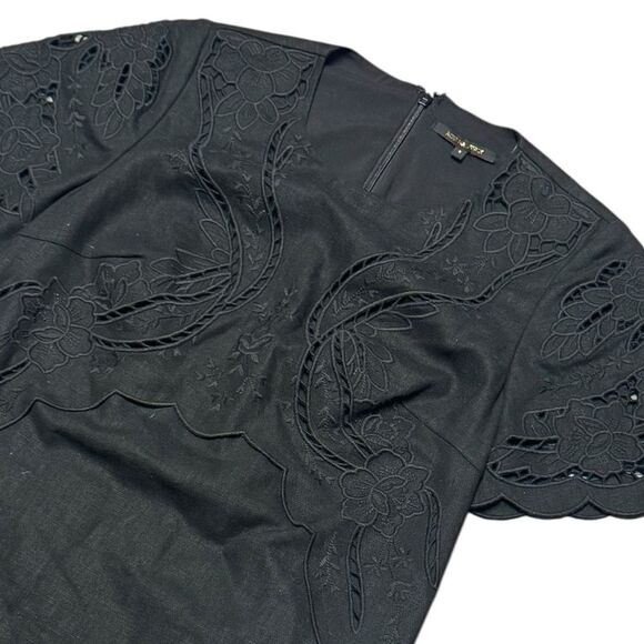 KOBI HALPERIN black Lisa Eyelet short sleeve linen blend mini Dress size small - Picture 6 of 8